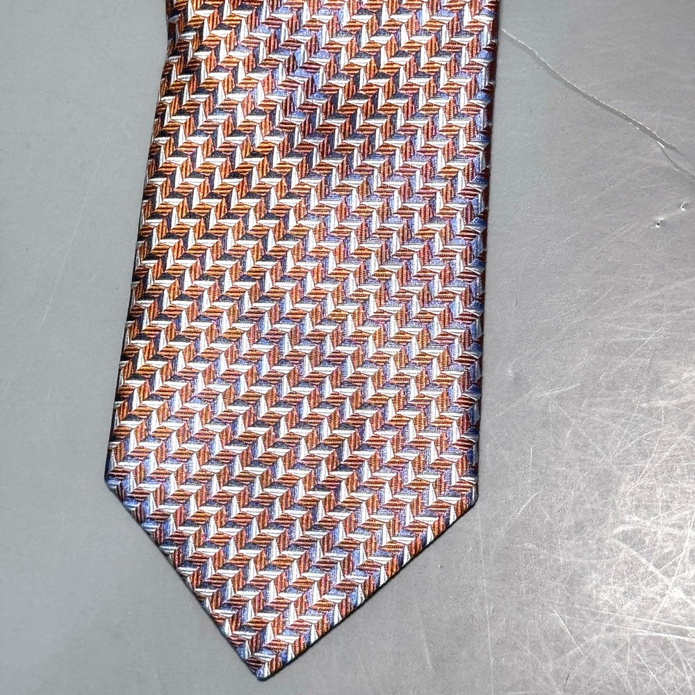 Eton Mens Tie Orange Purple Shiny Geometric Satin Silk Italy $170 New Designer